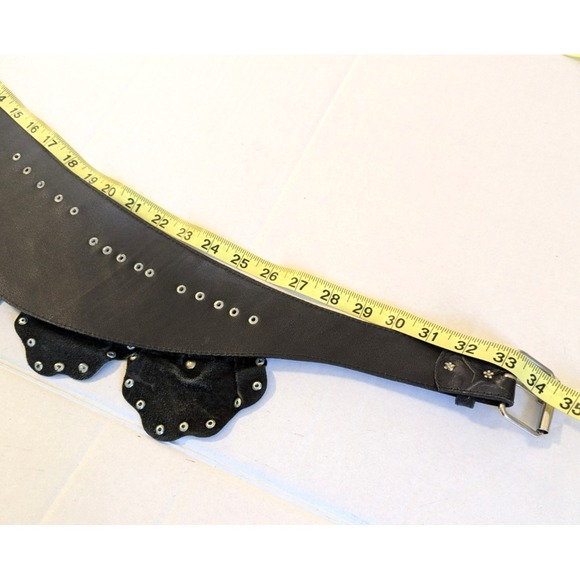 Vintage Esperanza Leather Belt SM Silver Tone Metal Aztec Faces Boho Festival - Picture 8 of 9